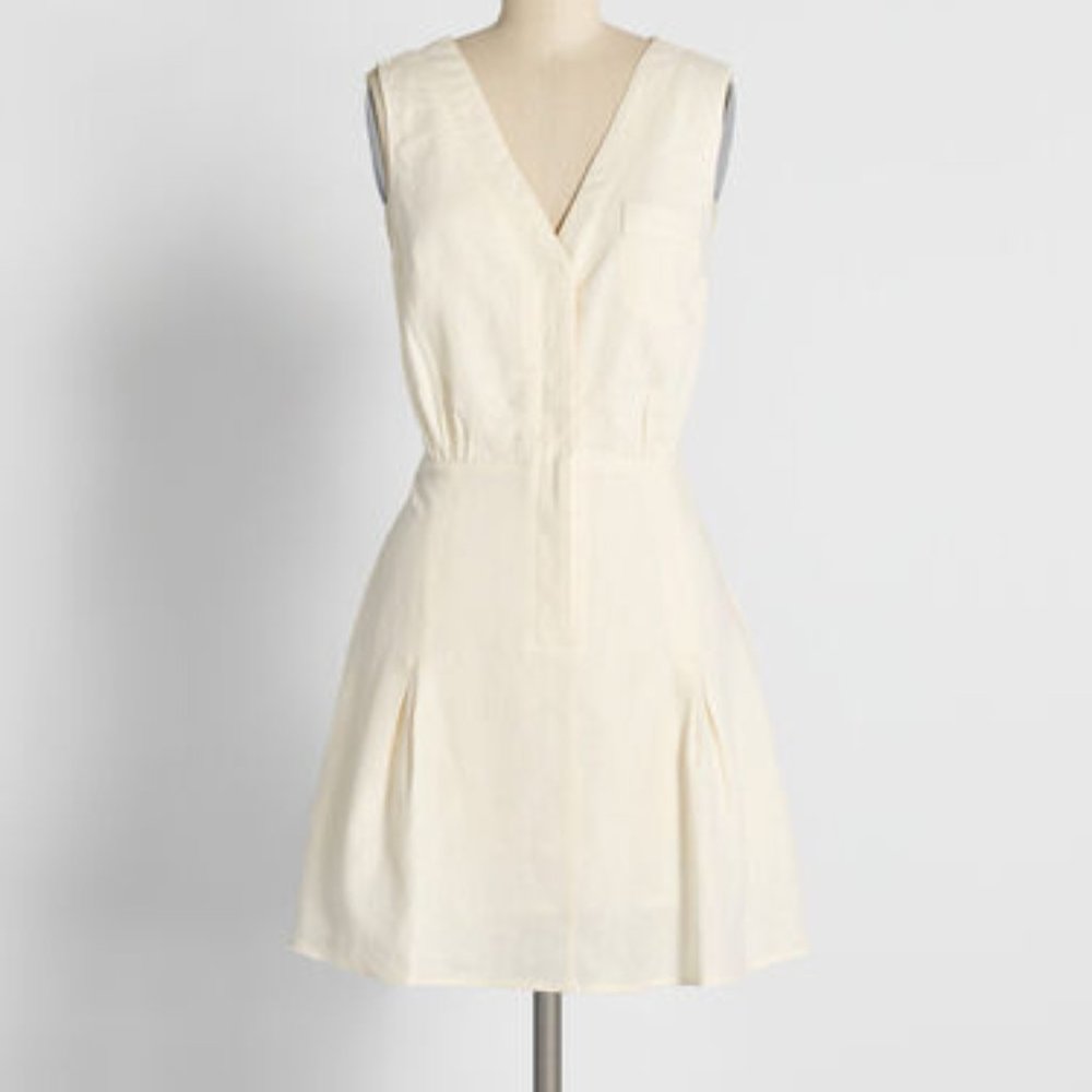 Modcloth Ivory White Eager to Pleat Mini Dress